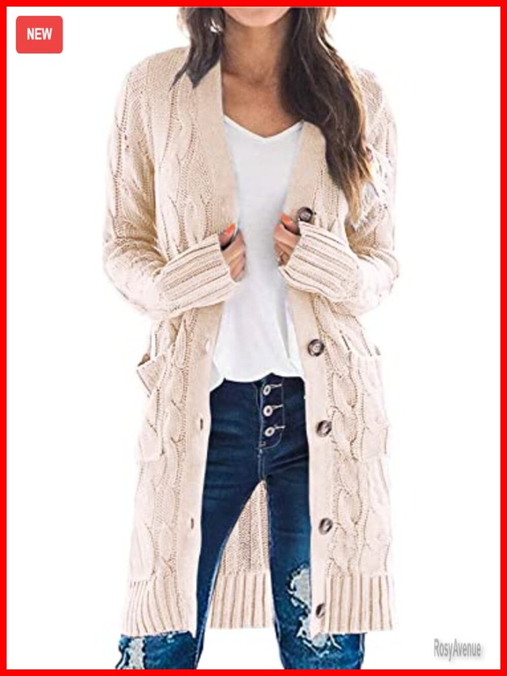 Cable Knit Long Button Cardigan Sweater with Pockets